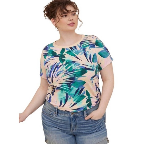 Torrid Palm Print Classic Soft Slub Crew Neck Tee Size 0/LARGE‎ - Picture 1 of 10